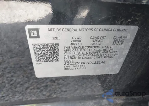 2019 Chevrolet Impala Lt z USA, uszkodzony, nr VIN 2G11Z5S38K9128146